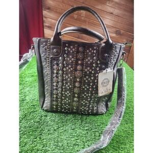 Montana West Satchel Handbag Womens Medium Brown Studded Western Faux Leather